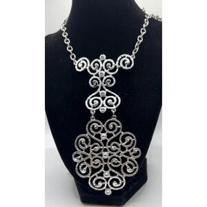 Vintage Caroline‎ Emmons Chantilly Open Work Bold Pendant Silver Tone 5" pendant